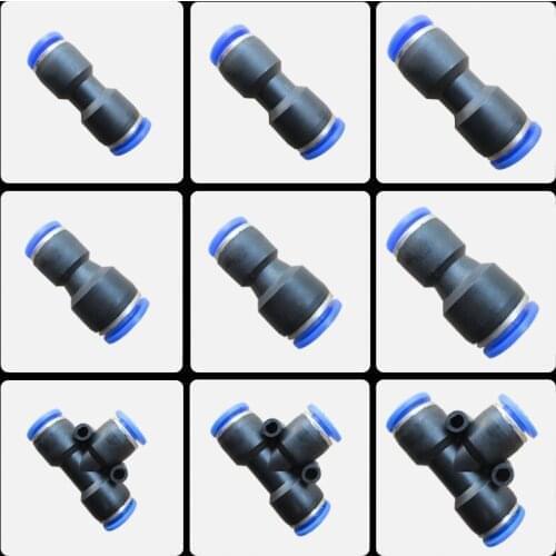 Air Pneumatic Tee Adapters 10mm to 6mm One Touch Fittings Connectors Black Blue