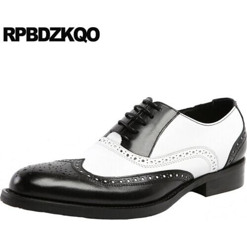 Brogue Brand Italy Pointed Toe Rubber Sole Wingtip Italian Formal Oxfords Runway Plus Size Men Black And White Dress Shoes