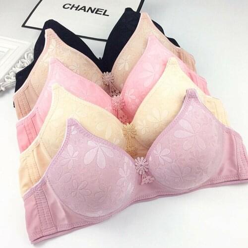 Bra for Women Padded Bra Female Embroidered Brassiere Small Breast Adjusted-straps Ladies Bra Top 3/4 Cup A B 30 32 34 36 38
