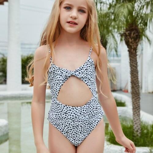 Toddler Girls One-piece Summer Sports Swimsuit Leopard Print Hollow Out Splicing Beach Bikini купальник для девочки E2