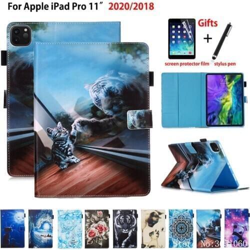 Coque Case For iPad Pro 11 2020 2018 Cover For iPad Pro 11" 2020 Funda Tablet Animal Pattern Flip Stand Skin Shell Capa +Gift