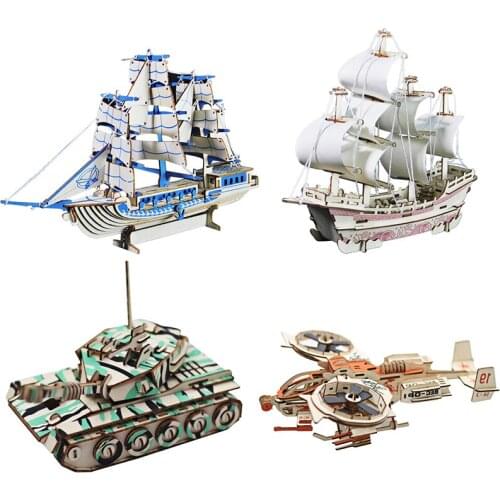 Diy Wooden 3D Puzzle Boat Ship Models Building Kits Assembly Toys For Children Aircraft Helicopter Tank Model Kids Birthday Gift