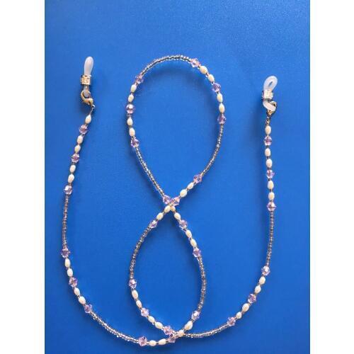 Pink glass and white fresh water pearl beaded eyewear retainer eyeglass string sunglass chain holder eyewear accessories