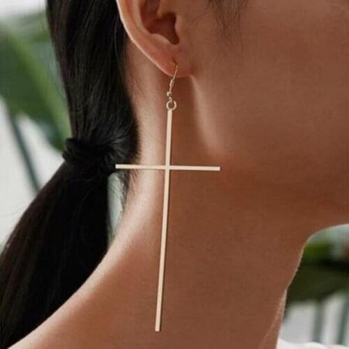 Ethnic Big Cross Long Earrings for Women Gold Color Drop Earrings Jewelry