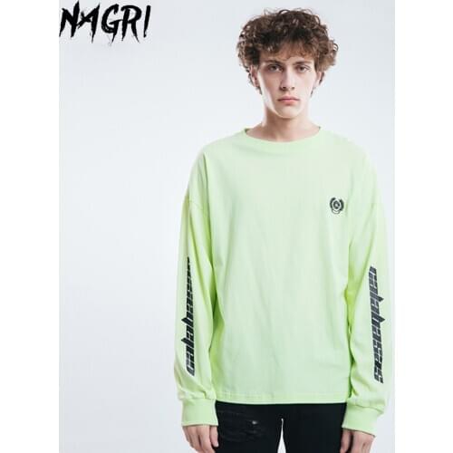 NAGRI Men Long Sleeve T-shirt Streetwear Casual Pullover T shirt Print Hip Hop Sweatshirts Fashion Tops