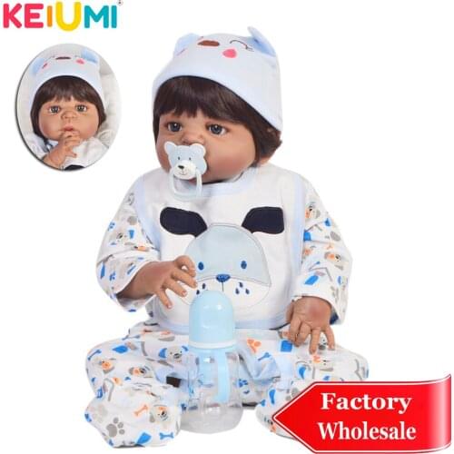 KEIUMI 23 Inch Black Skin Ethnic Doll Simulate Baby Reborn Menino Full Silicone Vinyl Toy For Children Gifts Kid Playmates