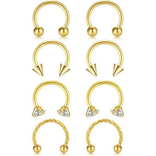 JFORYOU Horseshoe Circular Barbell CZ Stone Braided Barbell Nose Septum Rings Hoop Lip Ring Helix Cartilage Tragus Earring 316L