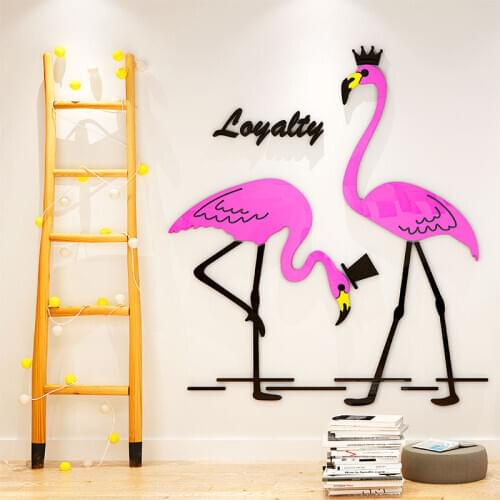 Creative Flamingo DIY classical beauty shop restaurant hotel living room TV background wall decoration 3D acrylic wall sticker