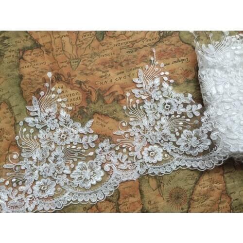 1Yards/Lot 20cm wide refined luxury with Continental car bone sequined lace wedding dress accessories lace trim SC171