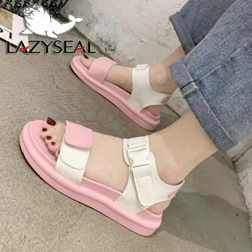 LazySeal 2020 Cool Beach Flat Heel Sandals For Women Buckle Pink Flip Flops Sandals Mujer Open Toe Walking Comfort Ladys Shoes