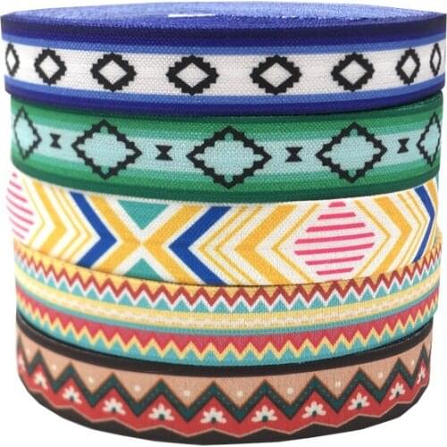 10Y 15mm Geometry Series Print Skinny Fold Over Elastic Chevron FOE Ribbon Webbing For Headwear Hair Sewing Accessories