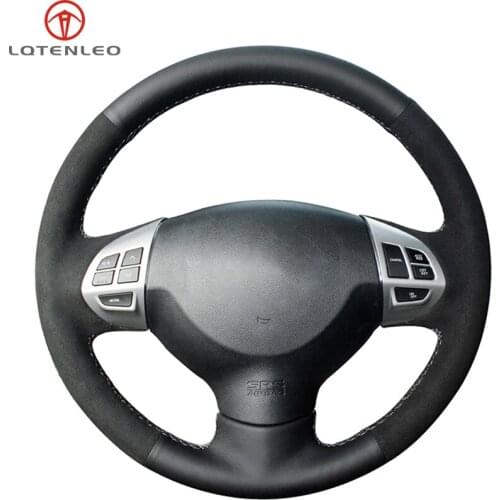 LQTENLEO Black Leather Suede Car Steering Wheel Cover For Mitsubishi Lancer EX 10 2007-2017 Outlander 2006-2013 ASX 2010-2018