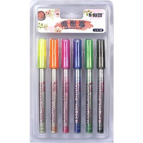 STA 1151 6 Colors Art Markers Colorful Hand Painted Graffiti Sketch Alcohol Based Ink Outline Markers Highlighter For Manga