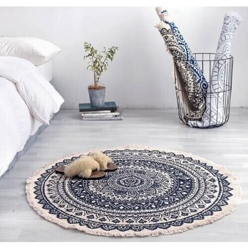 Morocco Round Carpet Bedroom Boho Style Tassel Cotton Rug Hand Woven National Classic Tapestry Sofa Cushion Tatami Floor Mats