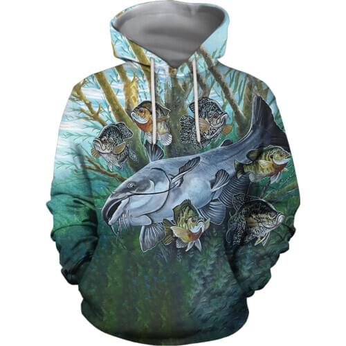 Fashion Panfish Blue Catfish Painting Bluegill Big Bluegill Men Women Sportswear 3D Print Casual Hoodie Zipper Sweatshirt S-269