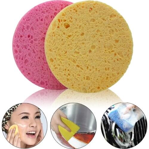 16Pcs/Lot Makeup Tools Natural Wood Fiber Face Wash Cleaning Sponge Round Puff Cleansing Sponge For Women Ladies #83993
