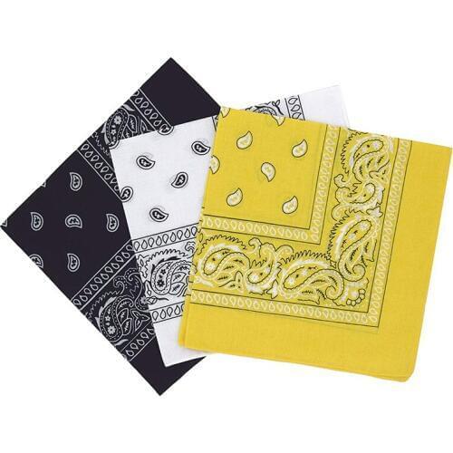 Set of 3 bandanas Paisley Man and Woman 57 x 57 cm Black + white + yellow