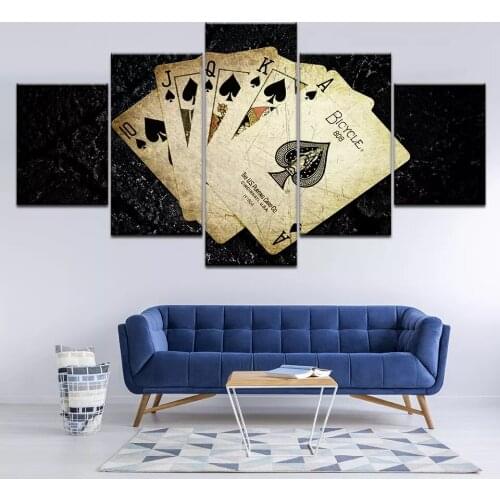 Wall Art Canvas Painting Yellowed Poker Cards 5 Pieces Painting Modular Wallpapers Poster Print For Living Room Home Decor