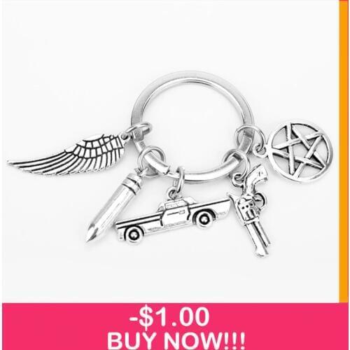 2019 New Supernatural Key Chains Dean Winchester Jensen Pentagram Car Gun Charms Pendants Keychain Key Rings llaveros