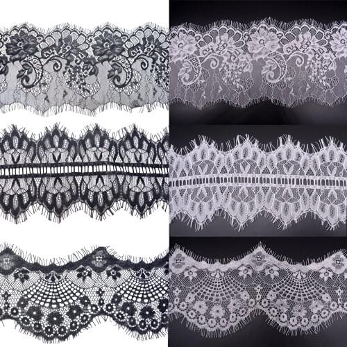 New 3M/lot black white Eyelashes Lace Trim 2 Colors High Quality Lace Fabric Handmade DIY Wedding Dress Clothing Accessories