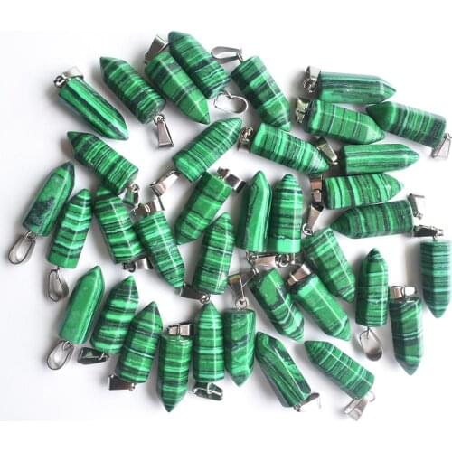 Wholesale 50pcs/lot 2020 fashion good quality malachite stone hexagonal pillar charms pendants fit necklace making free shipping