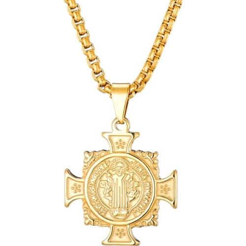 Jesus Cross Necklace Gold Women/Men Necklace Saint Benedict Exorcism Necklace