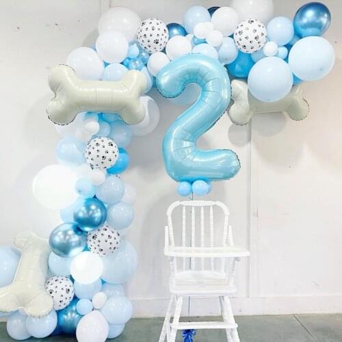 Dog Footprints Bones Blue Balloon Arch Garland Kit Latex Globos Animal Texture Ballons Happy Birthday Decor Kids Baby Shower