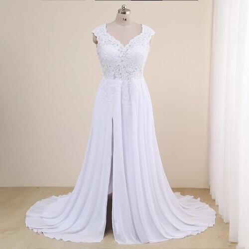 Modern Beach Wedding Dress Plus Size 2021 Bridal Dresses Cap Sleeve Appliques Chiffon A Line Wedding Gown Robe De Mariee