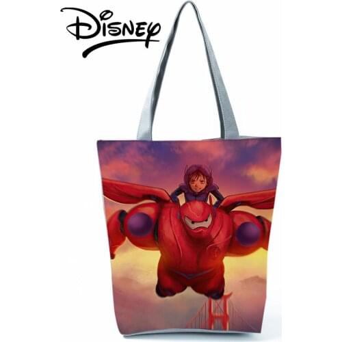 Disney Big Hero Baymax Handbags High Capacity Cartoon Animation Lady Shoulder Bag Fashion Shopping Bag Printed Reusable Tote
