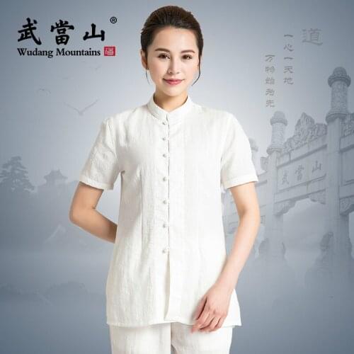 100% Linen Summer New Style Flax Men And Women Tai Chi Uniform Martial Art Clothing For Kung Fu Performance Unisex Short Sleeve