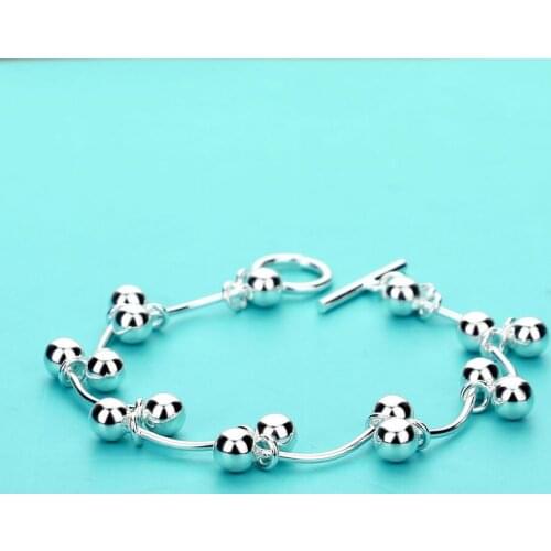 Bohemian Bracelet For Women Simple Fashion Smooth Beads Hand Catenary 925 Silver Bangle Jewelry Female Birthday Present