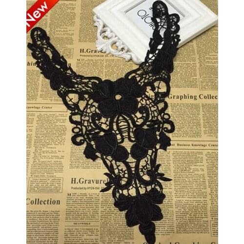 1 PC Black High Qualtiy Large Embroidery Collar Venise Flowers Lace Neckline sewing Applique