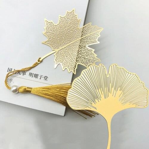Vein Tasseled Leaf Bookmarks Literature Art Students Supplies Brass Leaf Bookmarks Gifts Teacher Gifts Bookmarks for Books
