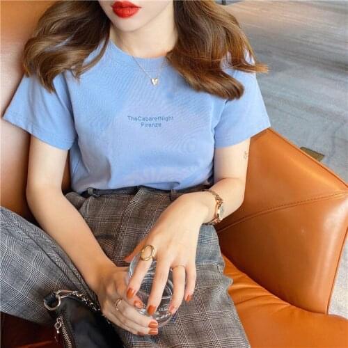 Woman Tshirts Cotton Letter Print Short-Sleeved T-shirt Womens Summer Loose Top Tops Mujer Camisetas