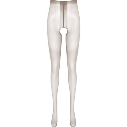 Womens Glossy Thin Crotchless Pantyhose See-Through Stretchy Slim Fit Tights Open Butt Exotic Sissy Stocking Leggings Underwear