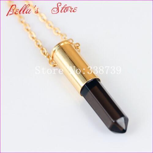 1pc Nature Crystal Bullet Necklace Tea Color Crystal Gems Druzy Point Bullet Pendant Real Casing Necklace