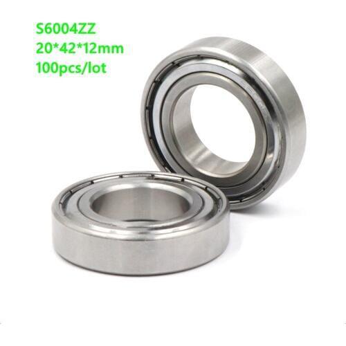 100pcs/lot S6004ZZ ABEC-5 20x42x12mm Stainless steel bearing Double metal shielded cover Deep Groove Ball bearing