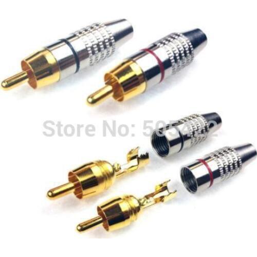 100Pcs/lot High Quality RCA Plug Solder Gold Audio Video Adapter Connector