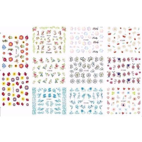 11 PACKS / LOT NAIL ART 3D SIMULATION BACK ADHESIVE NAIL STICKER FLOWER SUNFLOWER EVER FLOWERING ROSE FLORID LETTER E479-E489