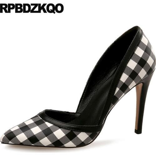 12 44 Extreme 8cm 10 42 Multi Colored High Heels Pointed Toe Scarpin Plaid Ultra Kitten Women Leather Grey Shoes Plus Size Pumps