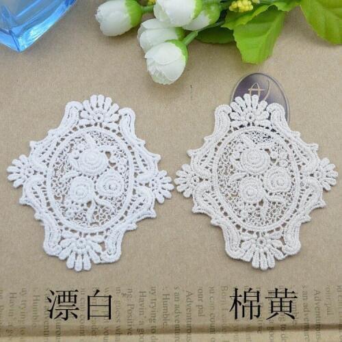 20PCS Natural Color Beige Flower Design Cloth Paste Cotton Embroidery Paste Appliques Lace Decoration Sew On Patches Cup Mat