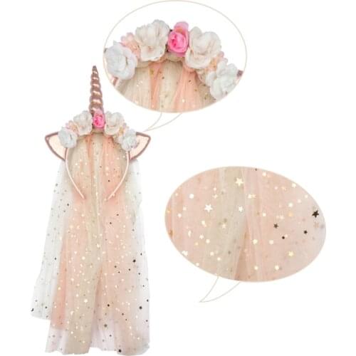 2021 Children Unicorn Hairbands Cute Sweet Hair Accessories Flower Horn Crown Headwear for Kid Girl Birthday Party Decoration