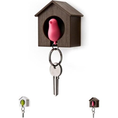 2021 NEW Birdhouse Shape Keychain Likable Bird Nest Sparrow House Key Chain Ring Whistle Wall Hook Holders