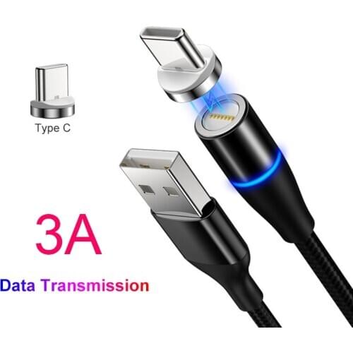 3A QC3.0 Fast Charging Cable Type C USB Wire LED Light Magnetic Charger USB C Cable Data Transmit Cord For Xiaomi Samsung Huawei
