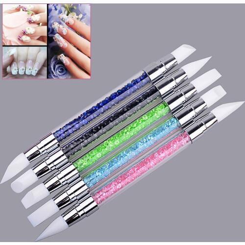 5 PCS/Set Silicone Tip UV Gel Acrylic Nail Art Brush Carving Double-end Pen Tool