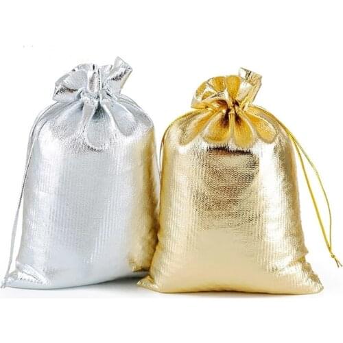 50pcs/bag 7x9cm 9x12cm Adjustable Jewelry Packing gold/silver colors drawstring Velvet bag,Wedding Gift Bags & Pouches
