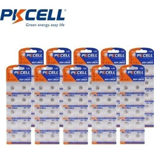 100Pcs(10Pc/Card) PKCELL 1.5V AG4 Battery SR626 377 LR626 LR66 SR66 Button Cell Watch Battery