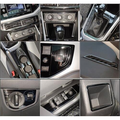 Black item for POLO PLUS 2019 Stainless steel interior Central control panel Outlet Steering wheel Decorative frame