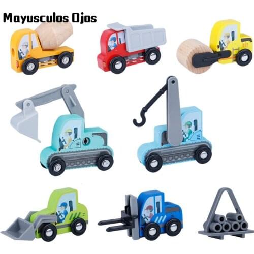 Wooden Childrens Educational Toys Engineering Vehicle Toy Combination Model Excavation Bulldozer Forklift Boy