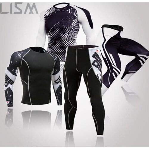 Mens Long Johns Thermal Compression MMA Defense Quick-Drying Anti-Microbial Mens Elastic Thermal Underwear T-Shirt Leggings